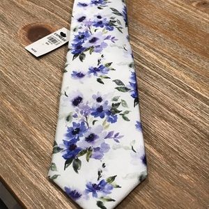 EXPRESS Silk Necktie white, purple floral pattern